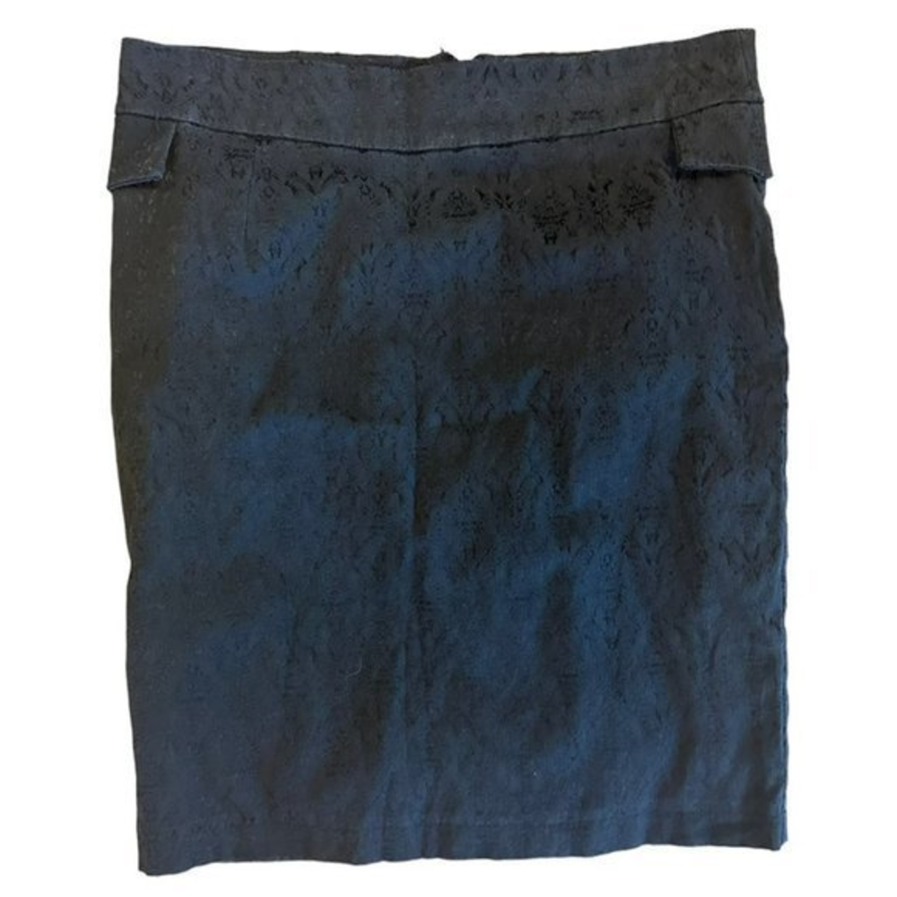 ROMY Black Floral Embossed Pencil Skirt Womens L